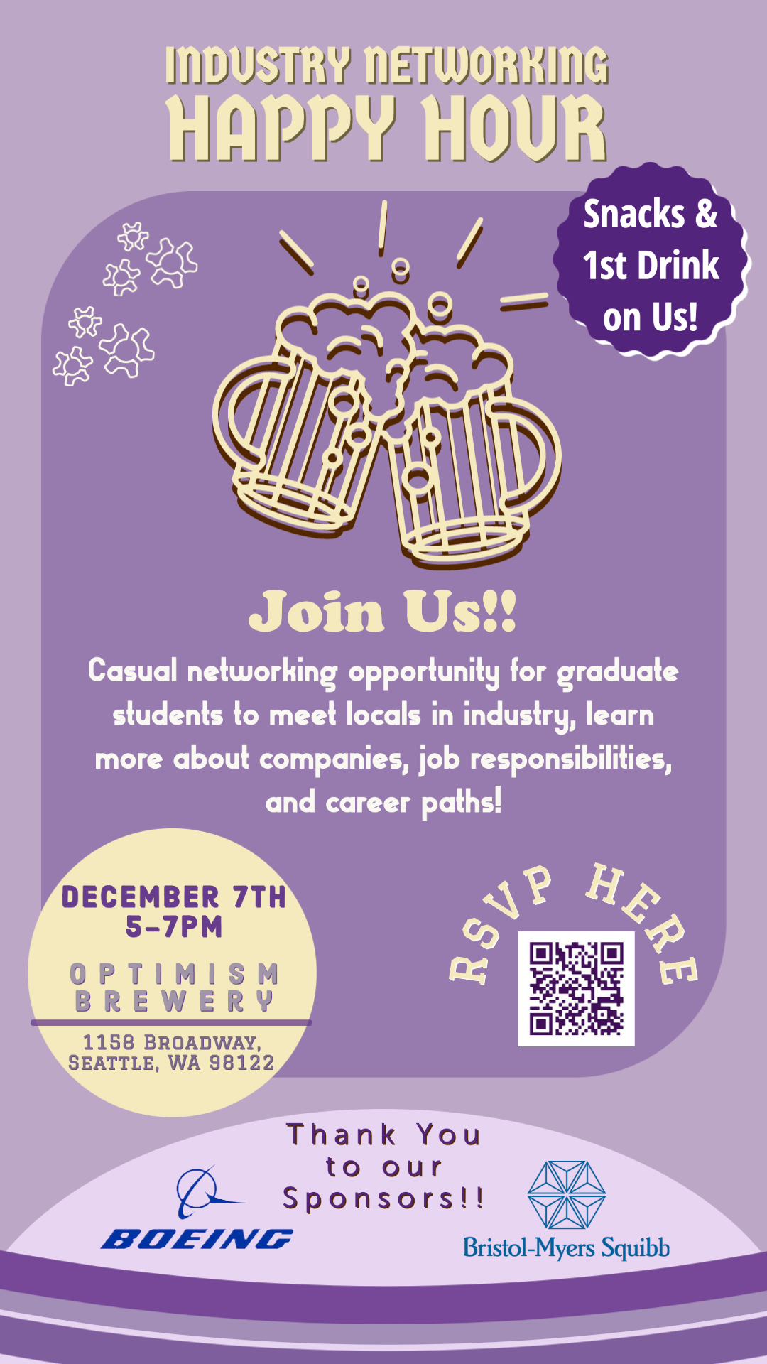 GradSWE Industry Networking Happy Hour 12/7, 500 p.m. ECE